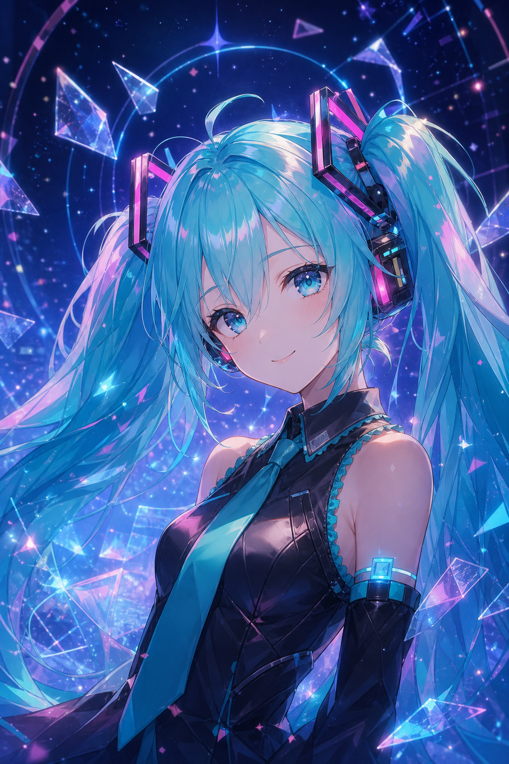 Portrait fan-art cyber-pop de Hatsune Miku